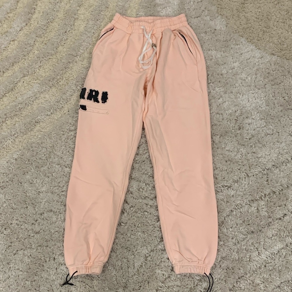 Amiri Distressed Logo Patch Washed Pink Cuffed Sweatpants Men’s size Large